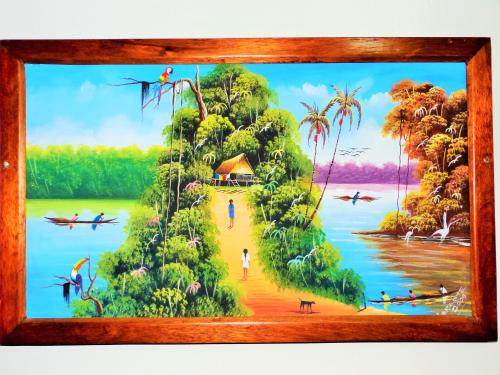 una pintura de una isla tropical en Mini Departamento Iquitos 1243, en Iquitos