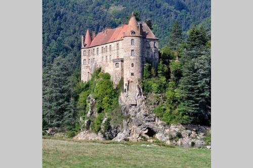 un château sur le flanc d'une montagne dans l'établissement STUDIO PANNESSAC pour 1 personne, au Puy-en-Velay