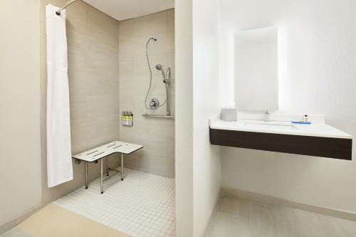 a bathroom with a sink and a shower at Holiday Inn Express Hotel & Suites Port Richey by IHG in Port Richey