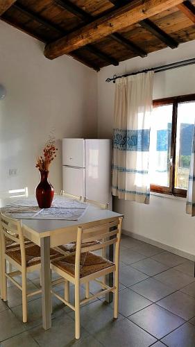 a kitchen with a table with a vase on it at S'Abba Druche rooms in Bosa