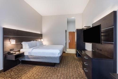 a hotel room with a bed and a flat screen tv at Holiday Inn Express & Suites Bremen GA by IHG in Bremen