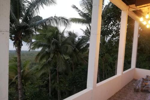 a view from the balcony of a house with palm trees at The balcony of the camiguin island in Mambajao
