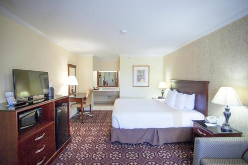 a hotel room with a bed and a television at Days Inn by Wyndham Shenandoah in The Woodlands