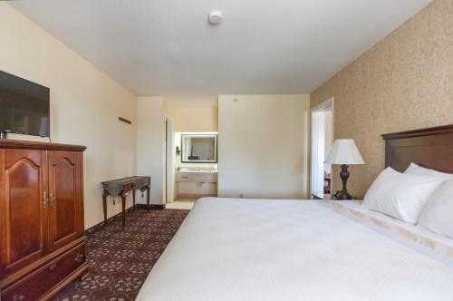 a hotel room with a large bed and a television at Days Inn by Wyndham Shenandoah in The Woodlands