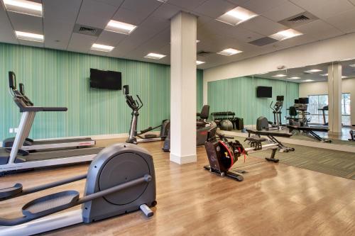 a gym with several treadmills and cardio machines at Holiday Inn Express & Suites - Summerville by IHG in Summerville