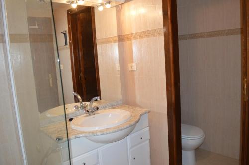 ein Bad mit einem Waschbecken und einem WC in der Unterkunft Ferienhaus mit Pool, primera linea in Denia