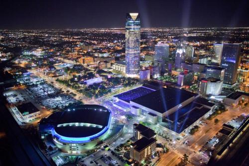 a view of a city at night at Holiday Inn Express & Suites Oklahoma City Downtown - Bricktown by IHG in Oklahoma City