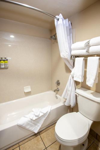a bathroom with a toilet and a bath tub with towels at Grand Canyon Hotel & Suites in Tusayan