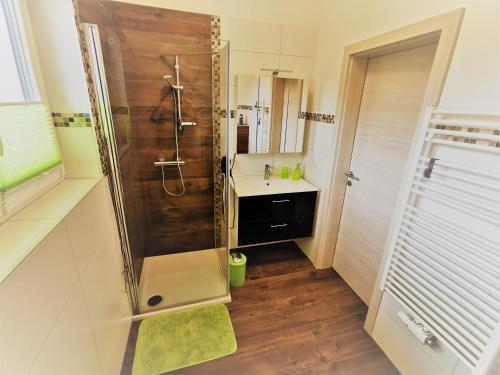 a bathroom with a shower and a sink at Apartment Sonne in Waidhofen an der Thaya