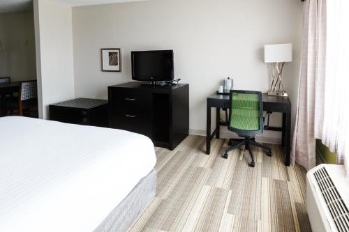 a hotel room with a bed and a desk and a television at Holiday Inn Express & Suites Shelbyville by IHG in Shelbyville
