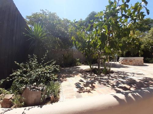 a garden with a fence and trees and a sidewalk at Goedehoop in Somerset West