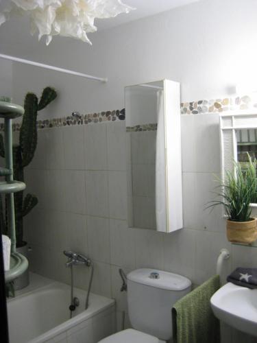 a bathroom with a toilet and a tub and a sink at Apartment Casa Molino in Mogán