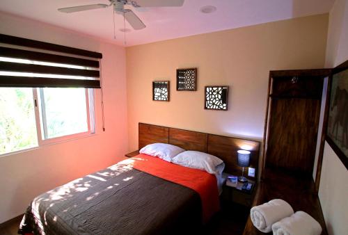 a bedroom with a bed and a window at Hostel Hospedarte Chapultepec in Guadalajara