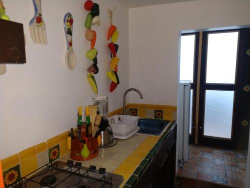 a kitchen with a sink and a counter with utensils at Casa Mexicana Patio in Mexico City