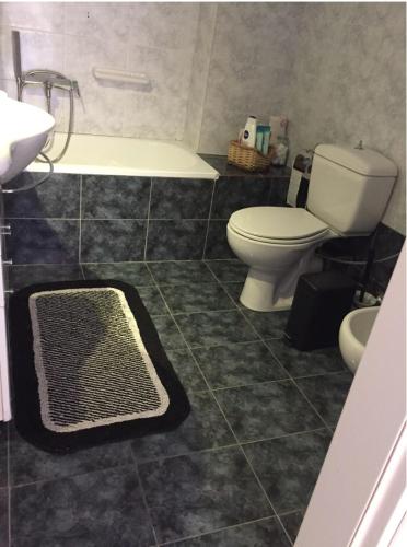 uma casa de banho com um WC, um lavatório e uma banheira em Respect to the Guest em Tessalônica