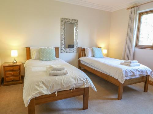 a bedroom with two beds and a mirror at Manor House in Chesterfield
