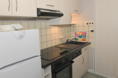 une cuisine avec un évier et une cuisinière dans l'établissement Les ARTISANS au centre historique, à Colmar