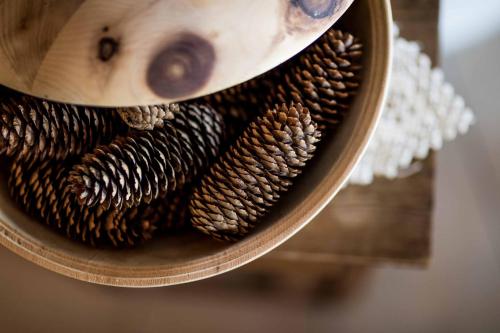 a close up of pine cones in a cup at Hotel Tann in Collalbo