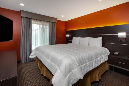 a hotel room with a large bed and a television at Hotel Vinea Healdsburg in Healdsburg