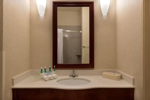 La salle de bains est pourvue d'un lavabo et d'un miroir. dans l'établissement Holiday Inn Express Hotel & Suites Los Angeles Airport Hawthorne, an IHG Hotel, à Hawthorne