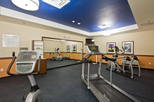 a gym with treadmills and ellipticals in a room at Holiday Inn Express and Suites Denver East Peoria Street, an IHG Hotel in Denver