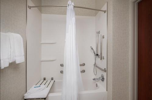 a bathroom with a tub and a shower with a shower curtain at Holiday Inn Express Independence - Kansas City, an IHG Hotel in Independence