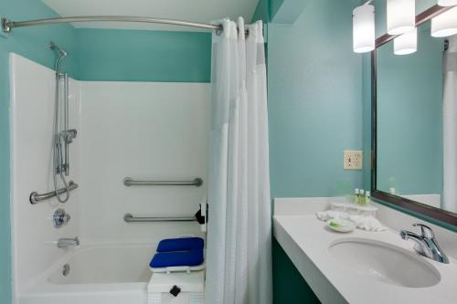 y baño con bañera, lavamanos y ducha. en Holiday Inn Express & Suites Plant City, an IHG Hotel, en Plant City