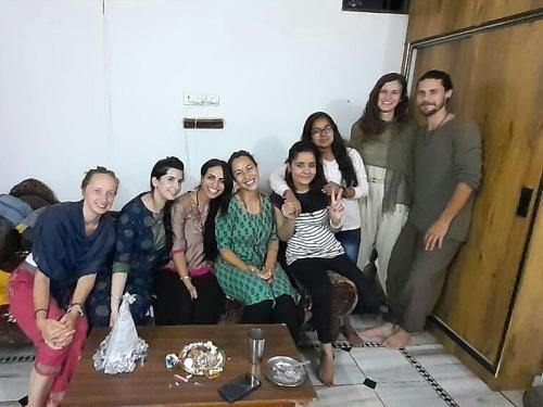 a group of people posing for a picture at Vidhya Haveli in Pushkar