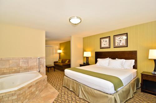 um quarto de hotel com uma cama e uma banheira em Holiday Inn Express & Suites - Williston, an IHG Hotel em Williston