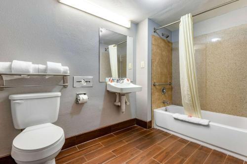 a bathroom with a toilet and a sink and a tub at Econo Lodge in Rock Hill