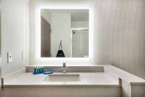a bathroom with a sink and a mirror at Holiday Inn Express Queensbury-Lake George Area by IHG in Queensbury