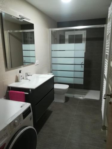 a bathroom with a sink and a toilet and a shower at san leon in Teruel