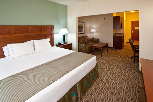 a hotel room with a large bed and a desk at Holiday Inn Express & Suites Ripley by IHG in Ripley