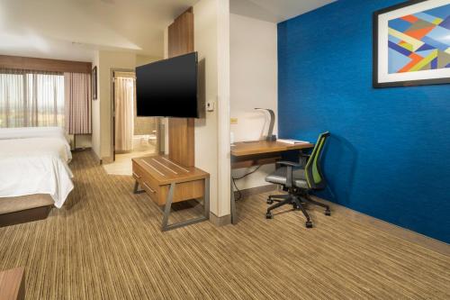 a hotel room with a bed and a desk and a tv at Holiday Inn Express Hotel & Suites Pasco-TriCities by IHG in Pasco