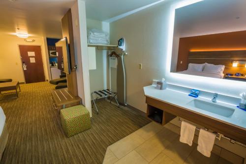 ein Hotelzimmer mit einem Waschbecken und einem Bett in der Unterkunft Holiday Inn Express Hotel & Suites Pasco-TriCities, an IHG Hotel in Pasco