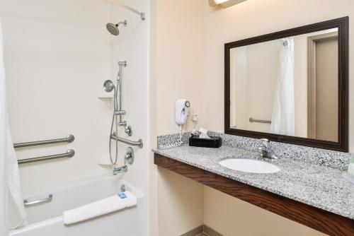 a bathroom with a sink and a mirror at Holiday Inn Express Hotel & Suites York, an IHG Hotel in York