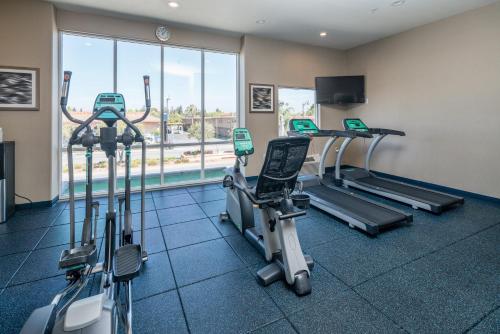 a gym with treadmills and ellipticals in a room at Holiday Inn Express & Suites Santa Clara by IHG in Santa Clara