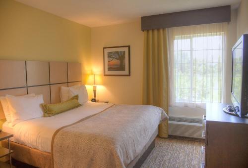 a hotel room with a bed and a window at Candlewood Suites Alexandria, an IHG Hotel in Alexandria