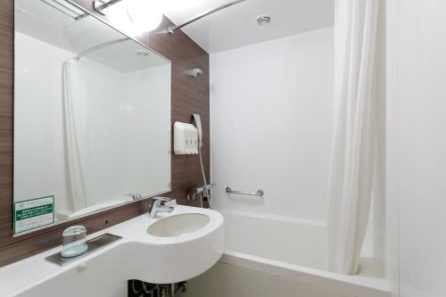 a bathroom with a white sink and a mirror at Gifu Washington Hotel Plaza in Gifu