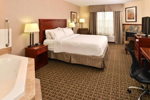 - une chambre d'hôtel avec un lit et une baignoire dans l'établissement Holiday Inn Express Edmonton North, an IHG Hotel, à Edmonton