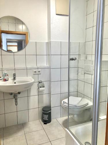 a bathroom with a sink and a toilet at SP-Appartements in Neuhausen auf den Fildern