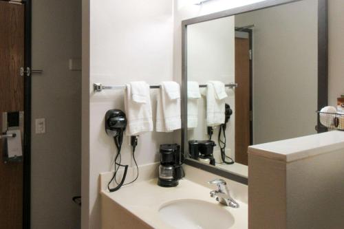 a bathroom with a sink and a mirror at Quality Inn & Suites Salina National Forest Area in Salina