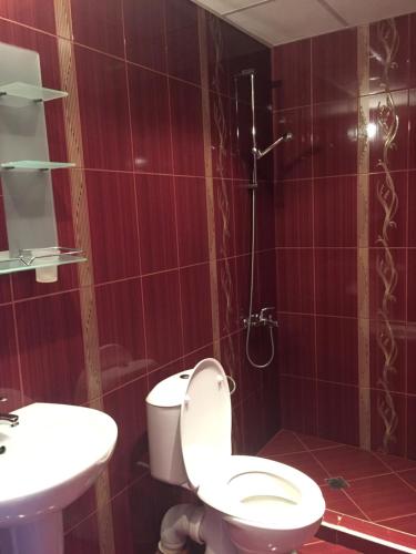 een badkamer met een toilet en een wastafel bij Къща за гости Спасителна in Brezhani