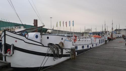 a group of boats docked at a dock at Anna Maria II in Amsterdam