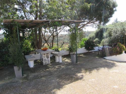a picnic table under a pergola in a garden at My House - Casa Charme in Monchique