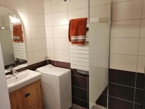 a bathroom with a toilet and a sink and a mirror at GRAU DU ROI T2 calme, accès plage + parking in Le Grau-du-Roi
