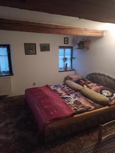 a bedroom with a large bed in a room at Dřevěnka in Provodín