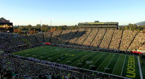 an aerial view of a football stadium with a crowd at Candlewood Suites Eugene Springfield by IHG in Eugene