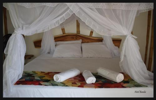 Cama o camas de una habitación en Hotel Bambú