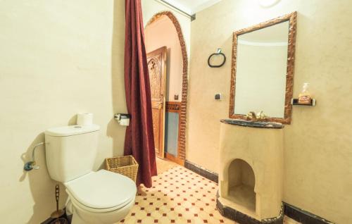a bathroom with a toilet and a sink and a mirror at Riad Rihana Dades in Boumalne